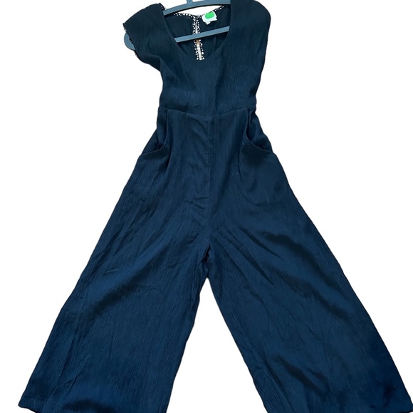 Anthropologie Black Wide Leg Jumpsuit Romper Tie Waist Cocktail Size 4 - Picture 1 of 10